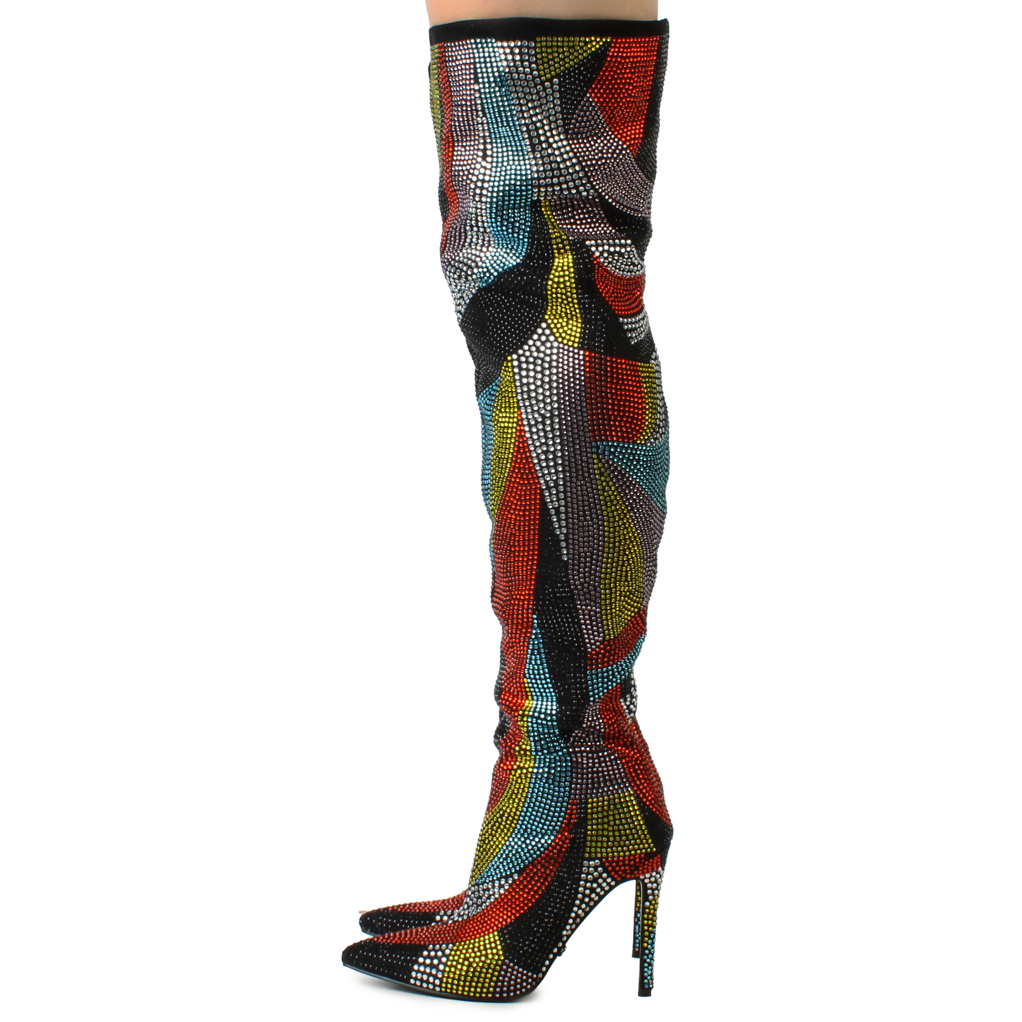 Glamorous-Multi Crystal Thigh High Stiletto Boot