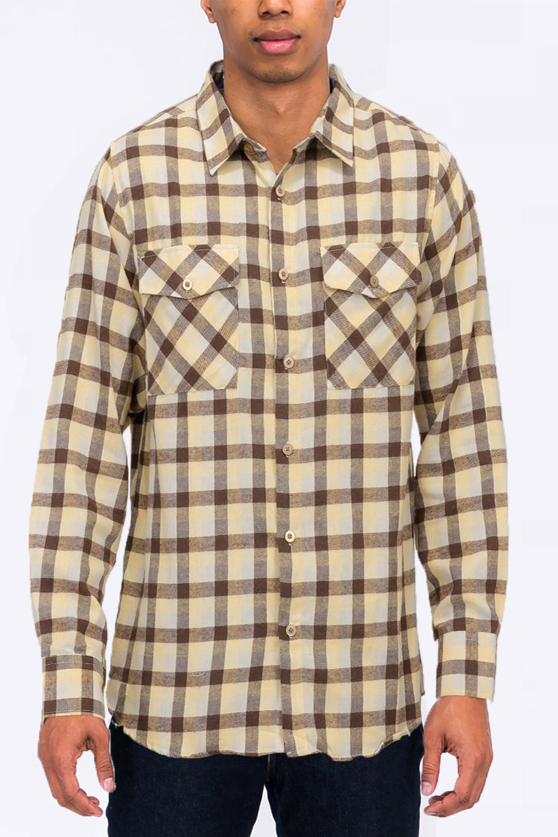 Unisex Full Checkered Plaid Long Sleeve Flannel