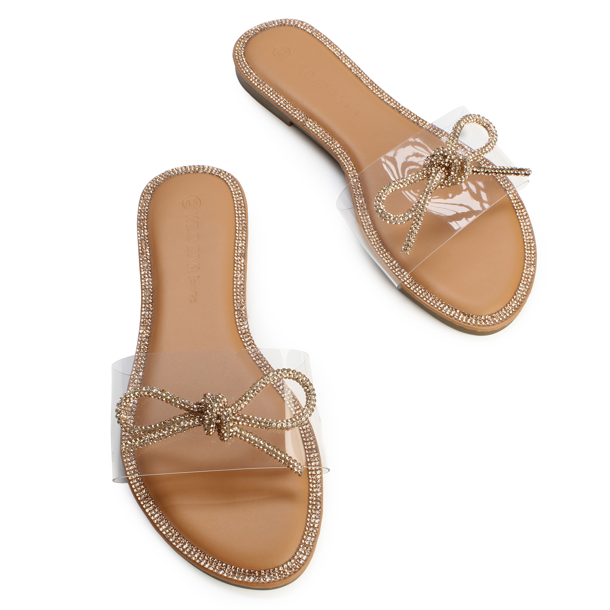 Roo-09 Rhinestone Bow Flat Sandal