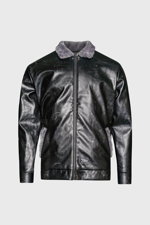 Zip up Waxed Leather Big Paisley Blouson Jacket