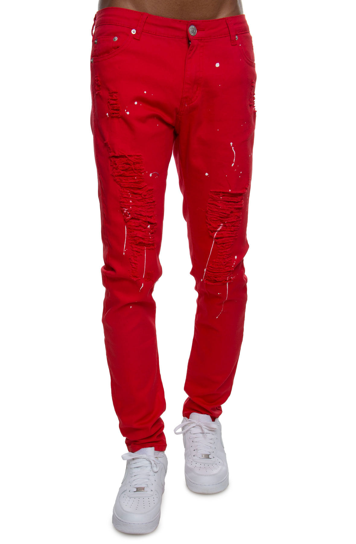 red destroyed jeans