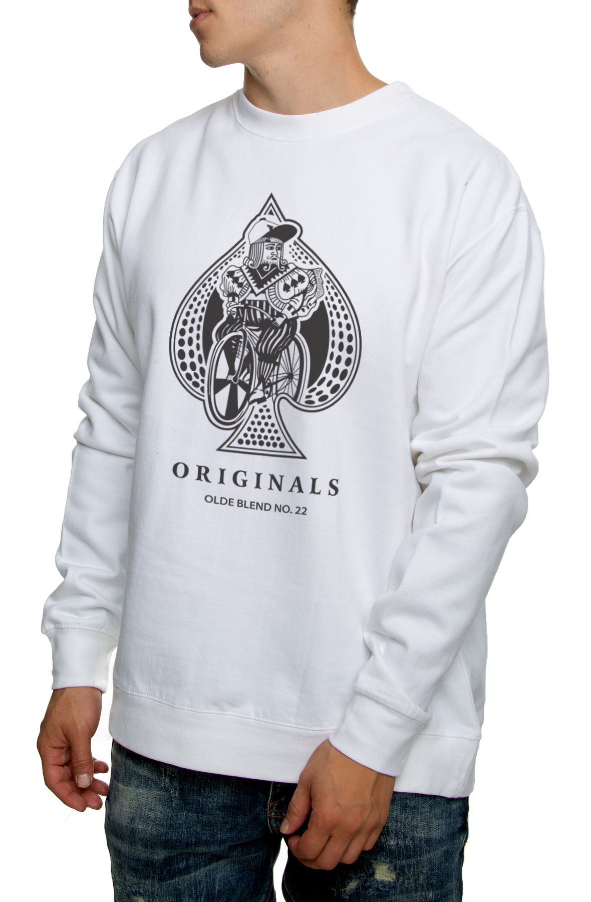 The Olde Blend BLK Crewneck Sweatshirt in White