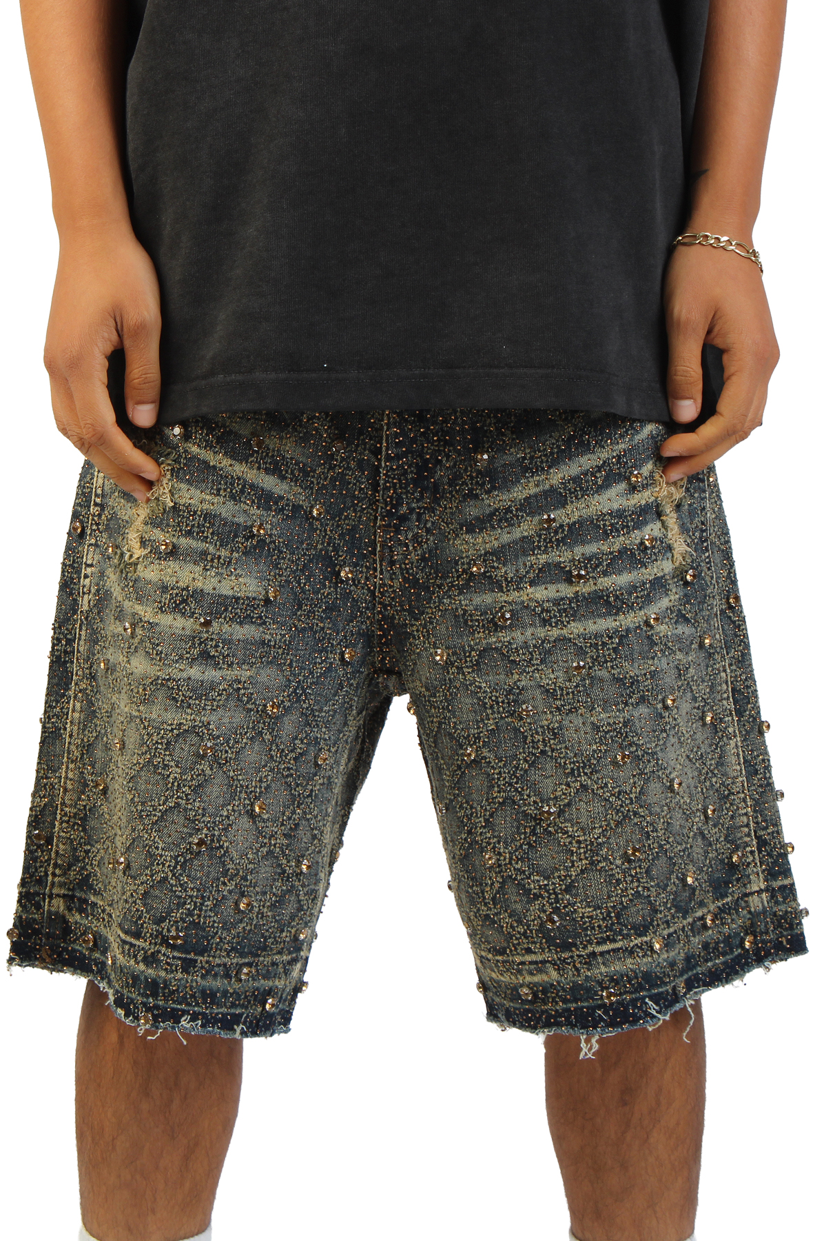 Baroque Weave Fancy Stone Denim Short