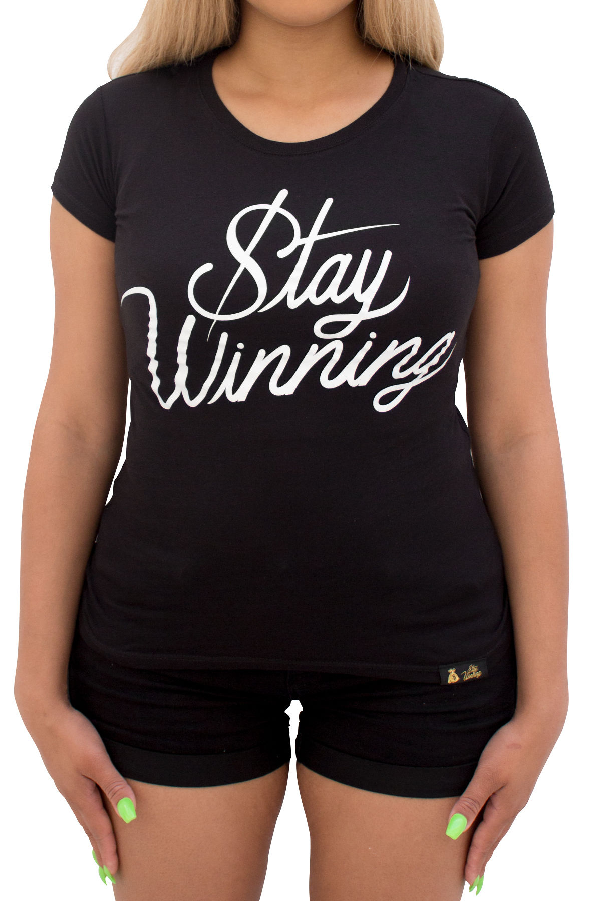 Stay Winning Black Women's Script Tee