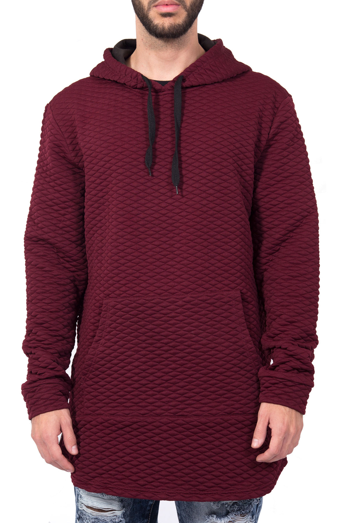 Quilted Zipper Hoodie in Burgundy