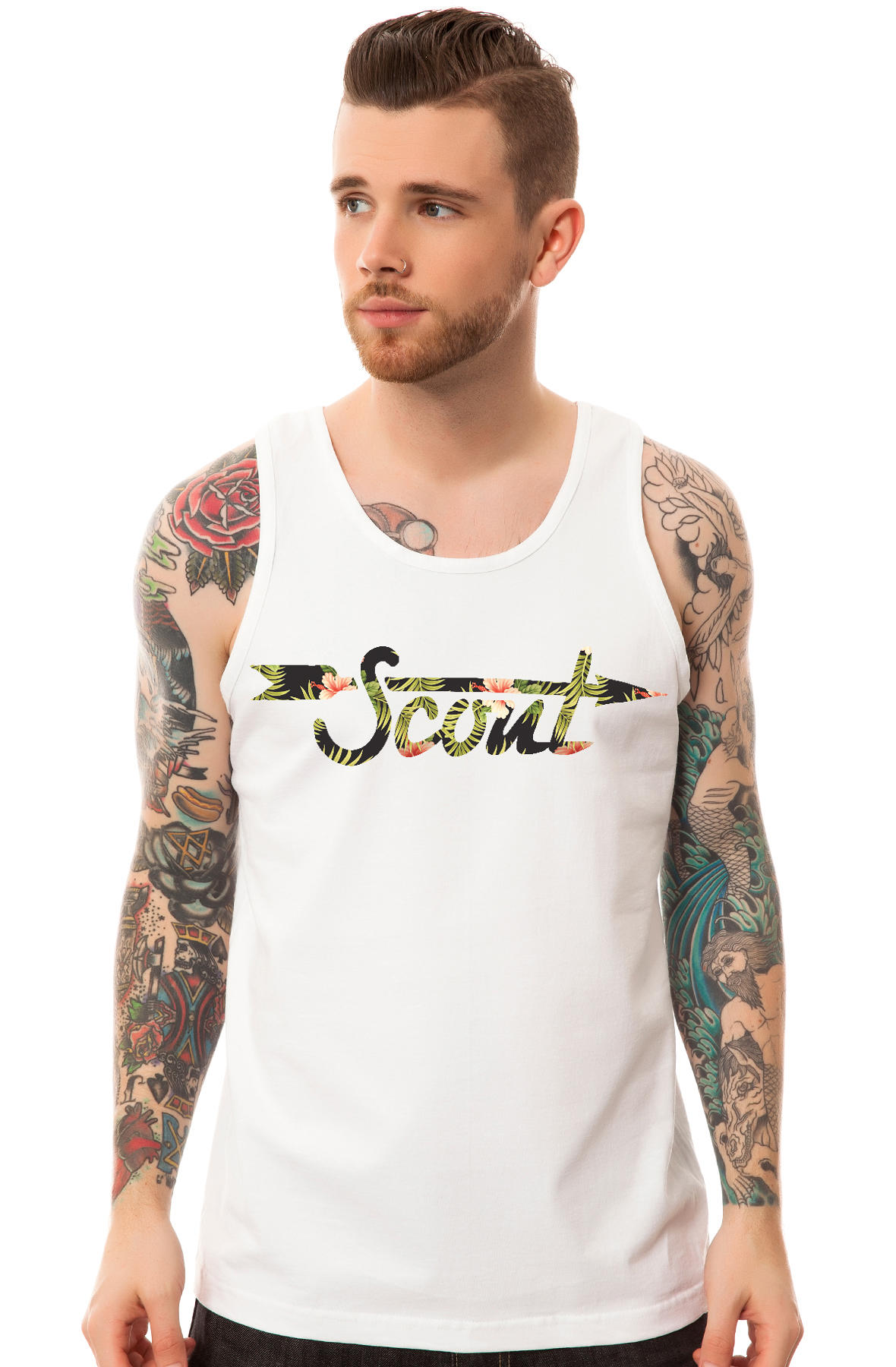 The Tropical Fill Logo Tank Top in White