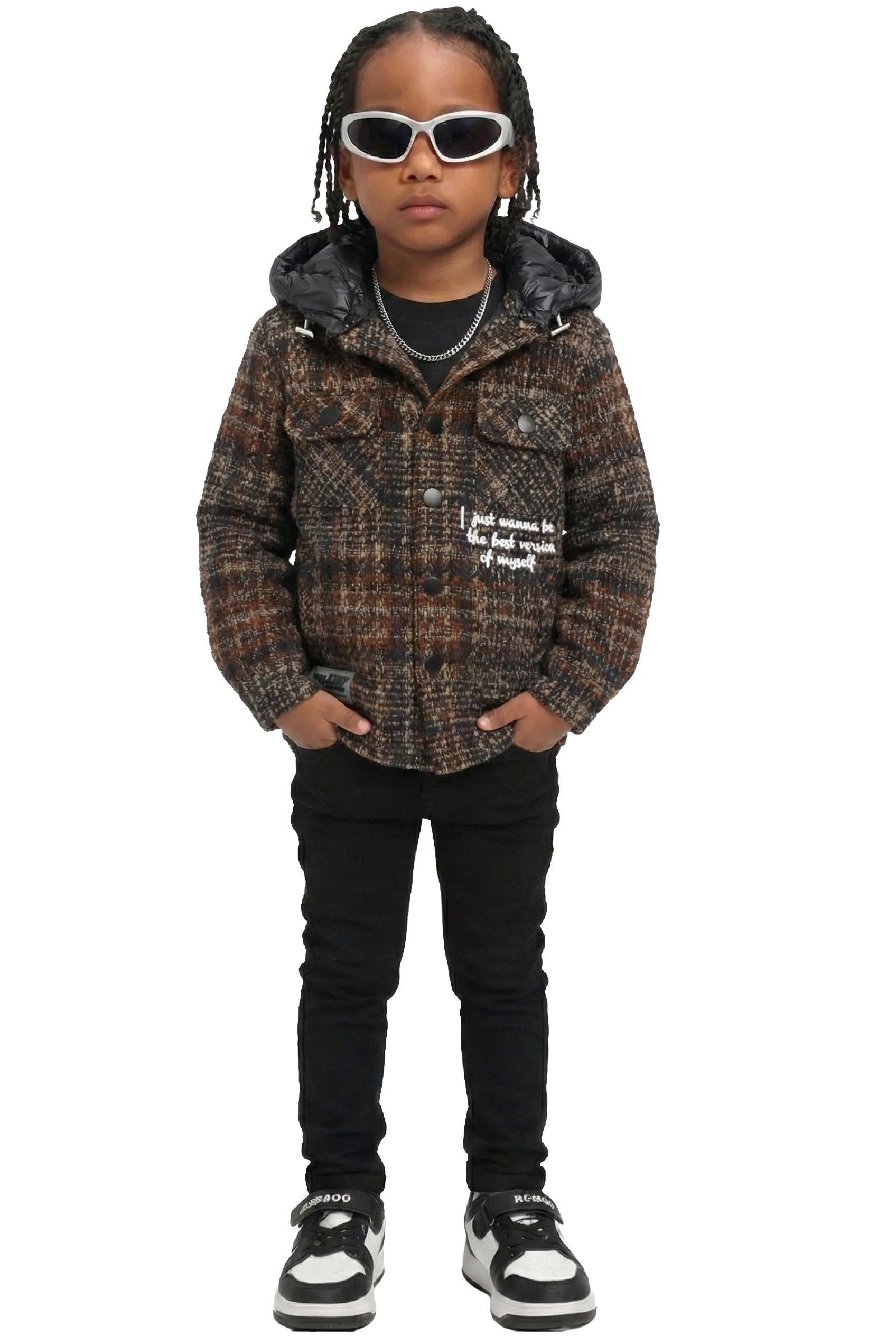 AVRY Kid's Oversize Flannel outer shirket with detachable padded cire hood