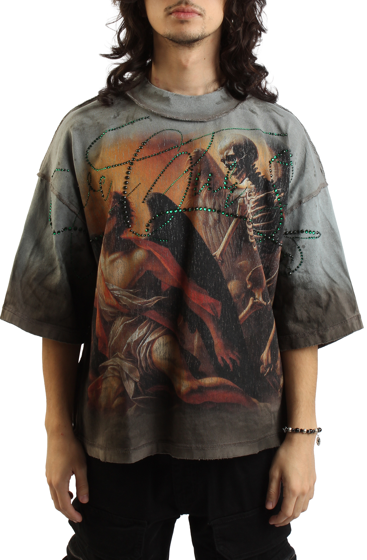 Save Our Souls Oversized Rhinestone Cropped T-Shirt