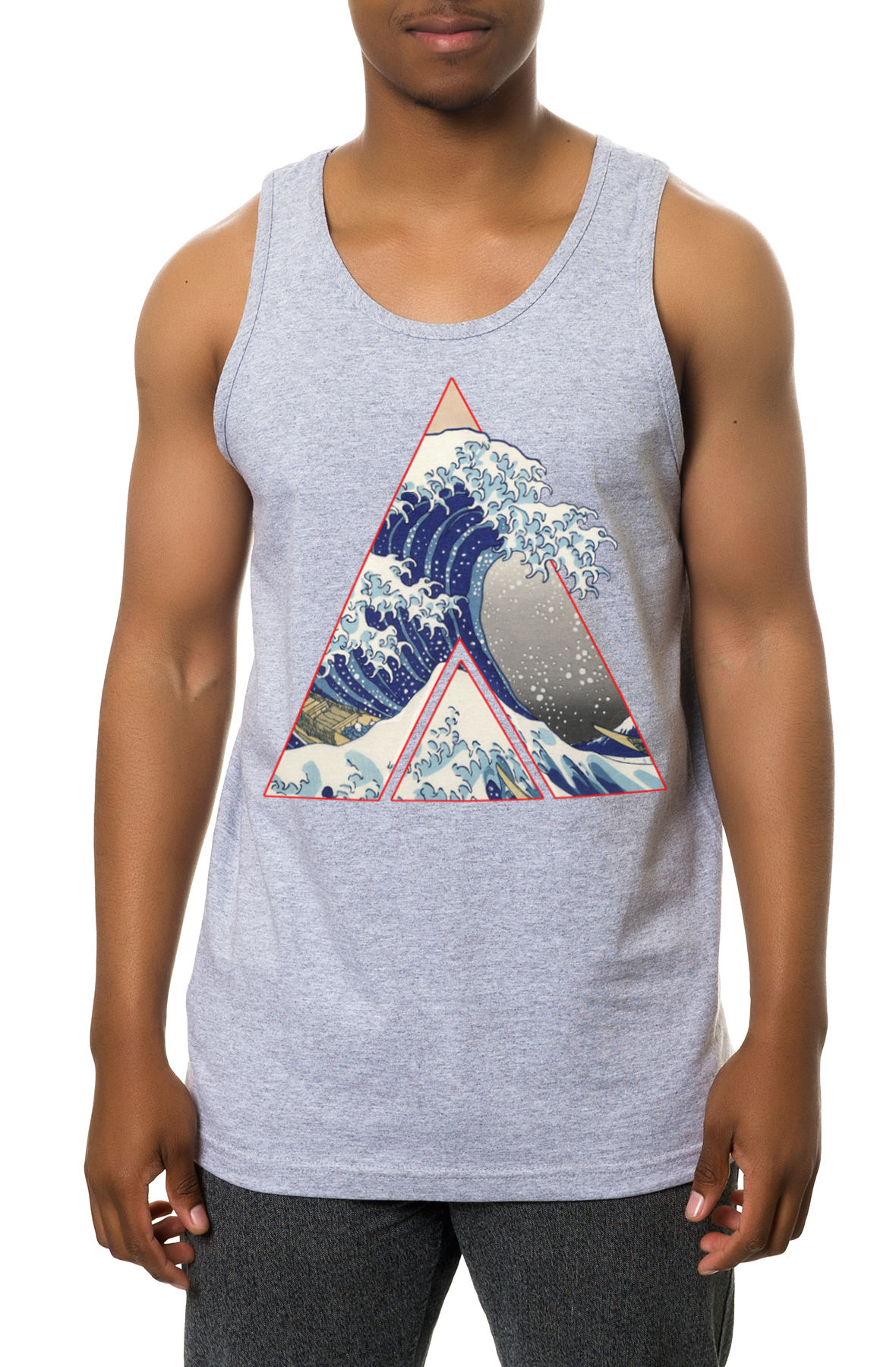 The Hokusai Wave Tank Top in Heather Gray