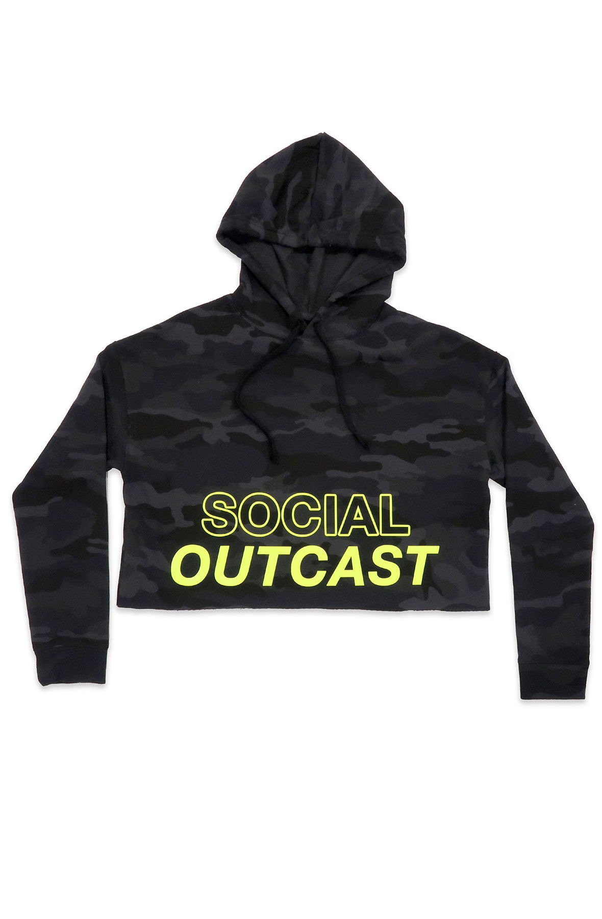 Social Outcast Crop Hoodie in Camo and Yellow
