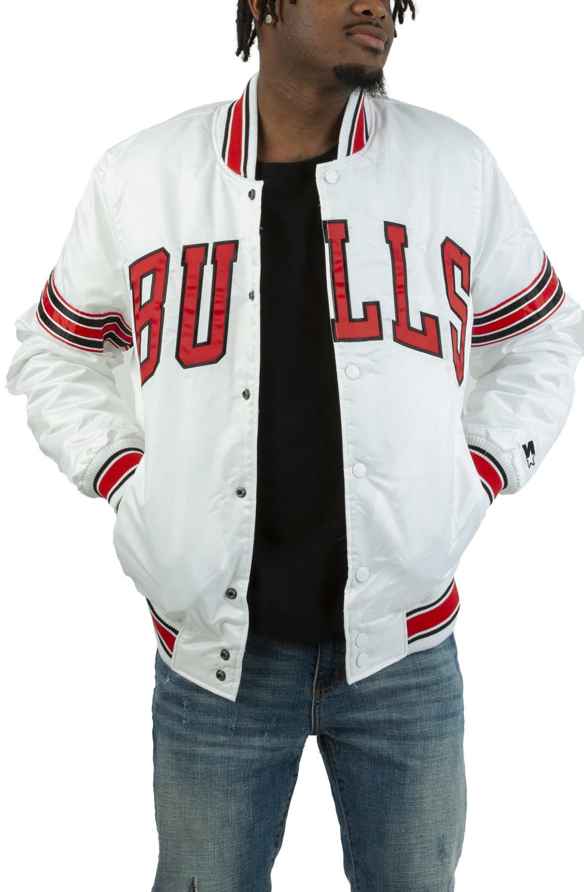 Vintage 80s Starter Chicago Bulls Red Snap Button Satin Bomber Jacket Medium