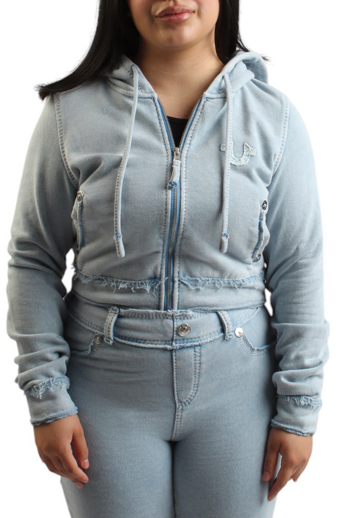 RAW EDGE BIG T SHRUNKEN ZIP HOODIE