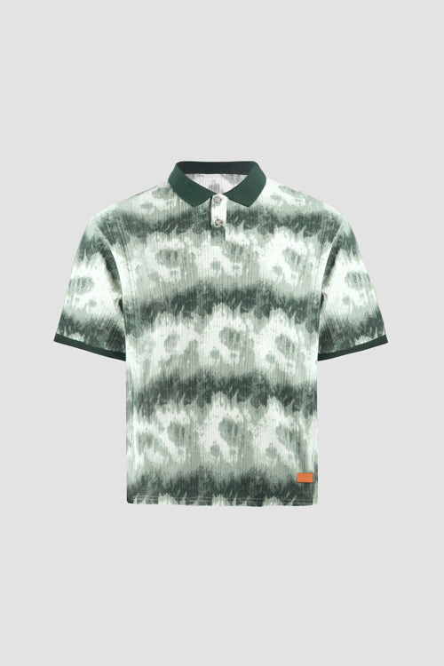 Cloud Pattern Short-Sleeve Knit Polo Shirt