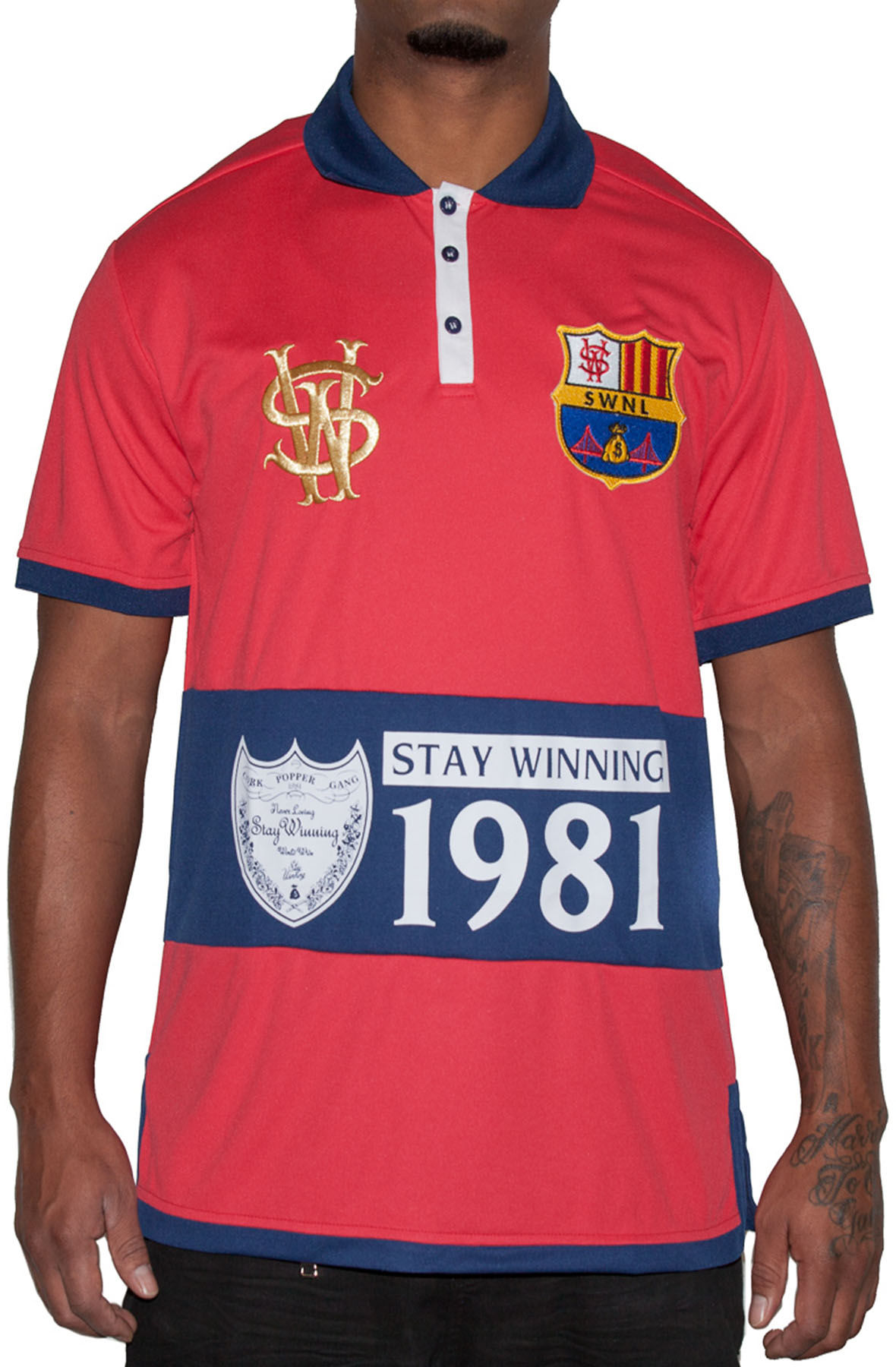 Stay Winning Red/Navy Soccer Polo Tee