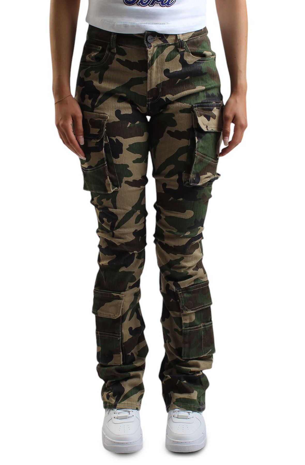 Camo Mid Rise Stacked Jeans
