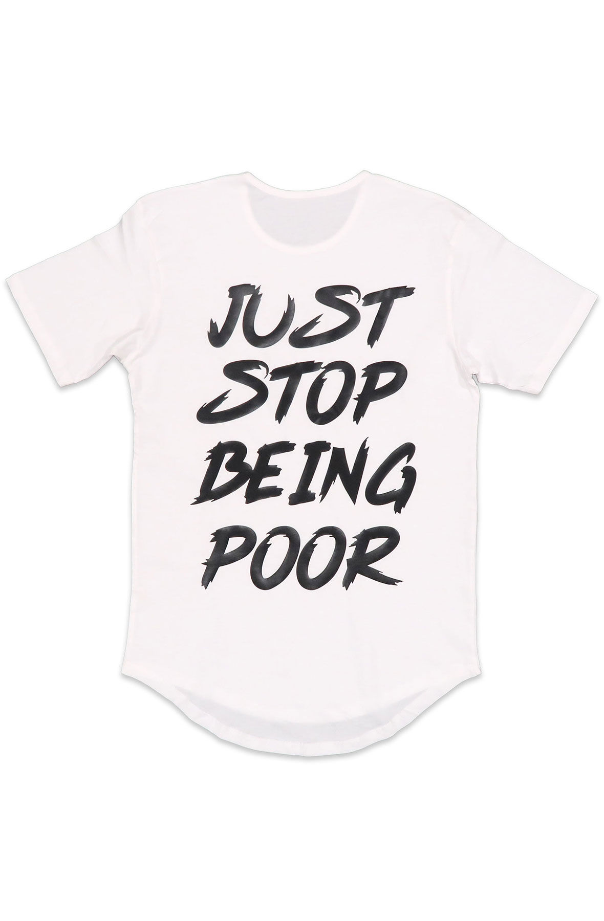 Just Stop Being Poor Scoop Tee in White
