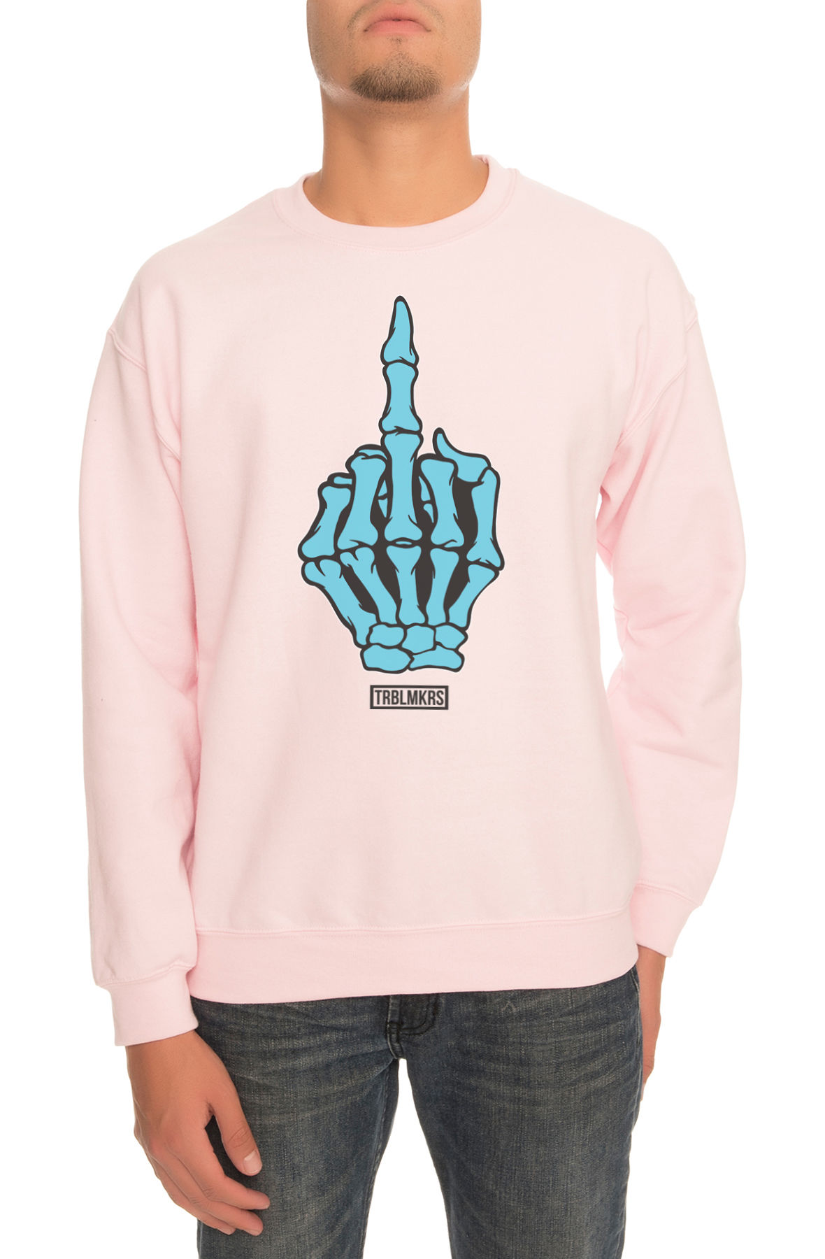 The TRBL Finger Crewneck Sweatshirt in Light Pink