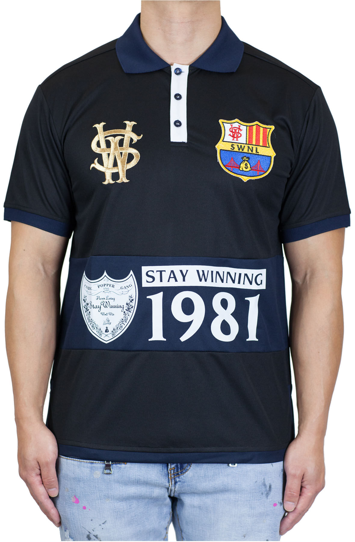 Stay Winning Black/Navy Soccer Polo Tee