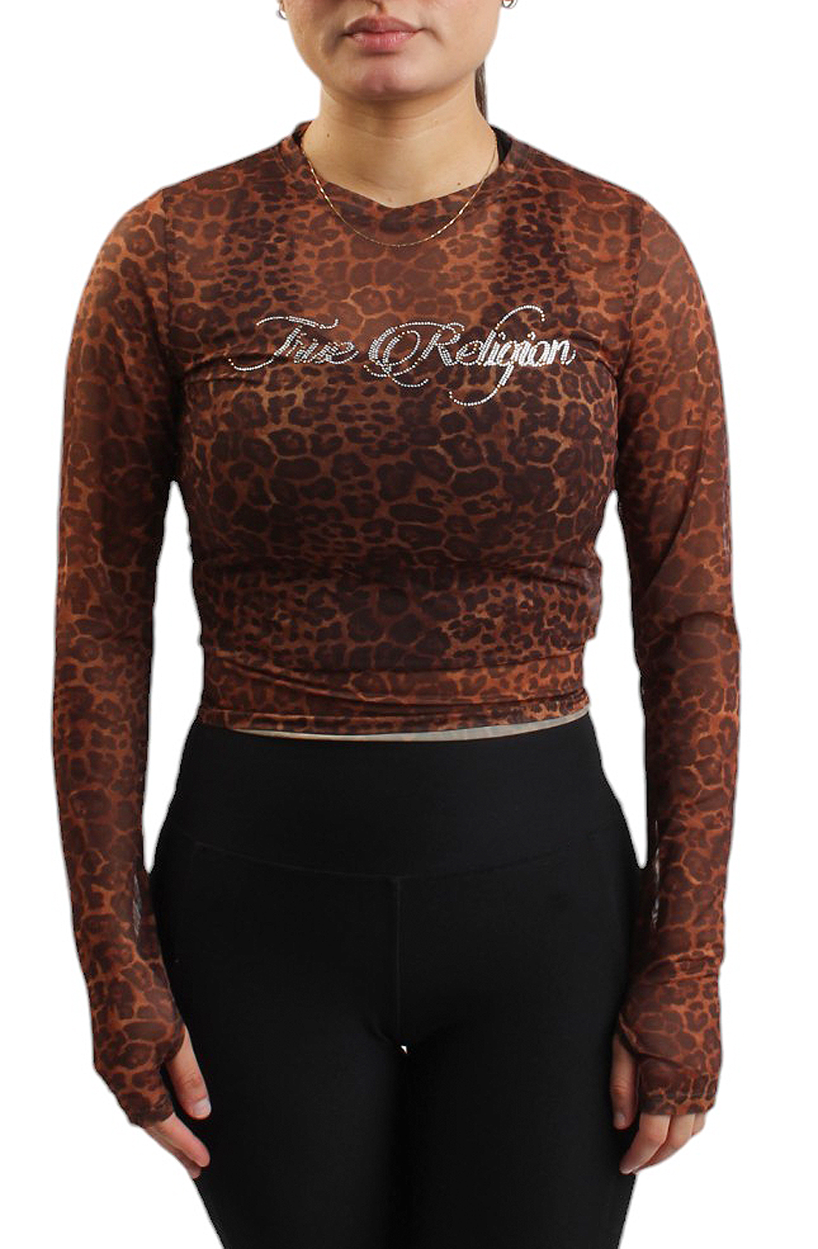 LEOPARD CRYSTAL LONG SLEEVE TOP