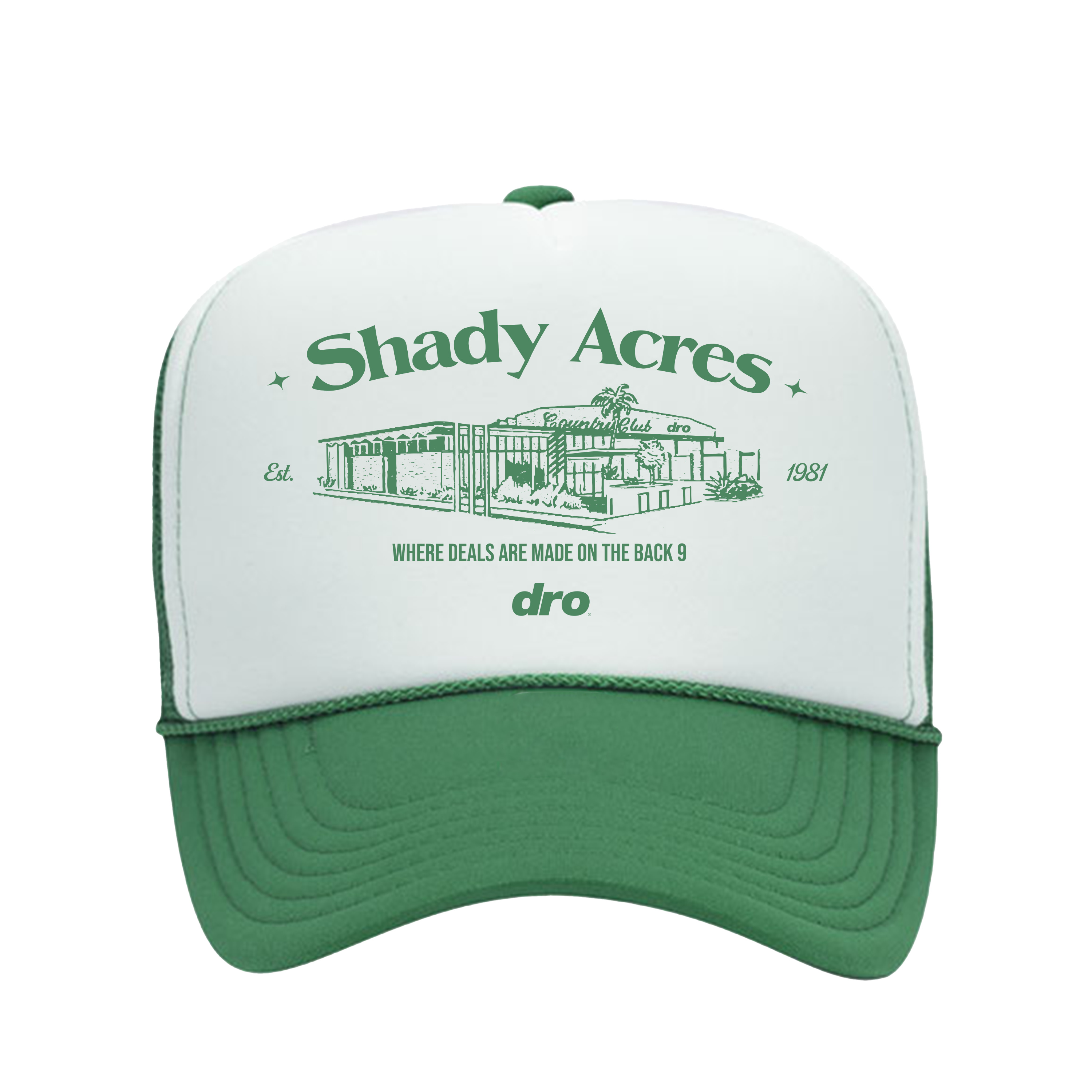 DRO Shady Acres Trucker Hat Kelly Green TRUCK-SHADYACRES