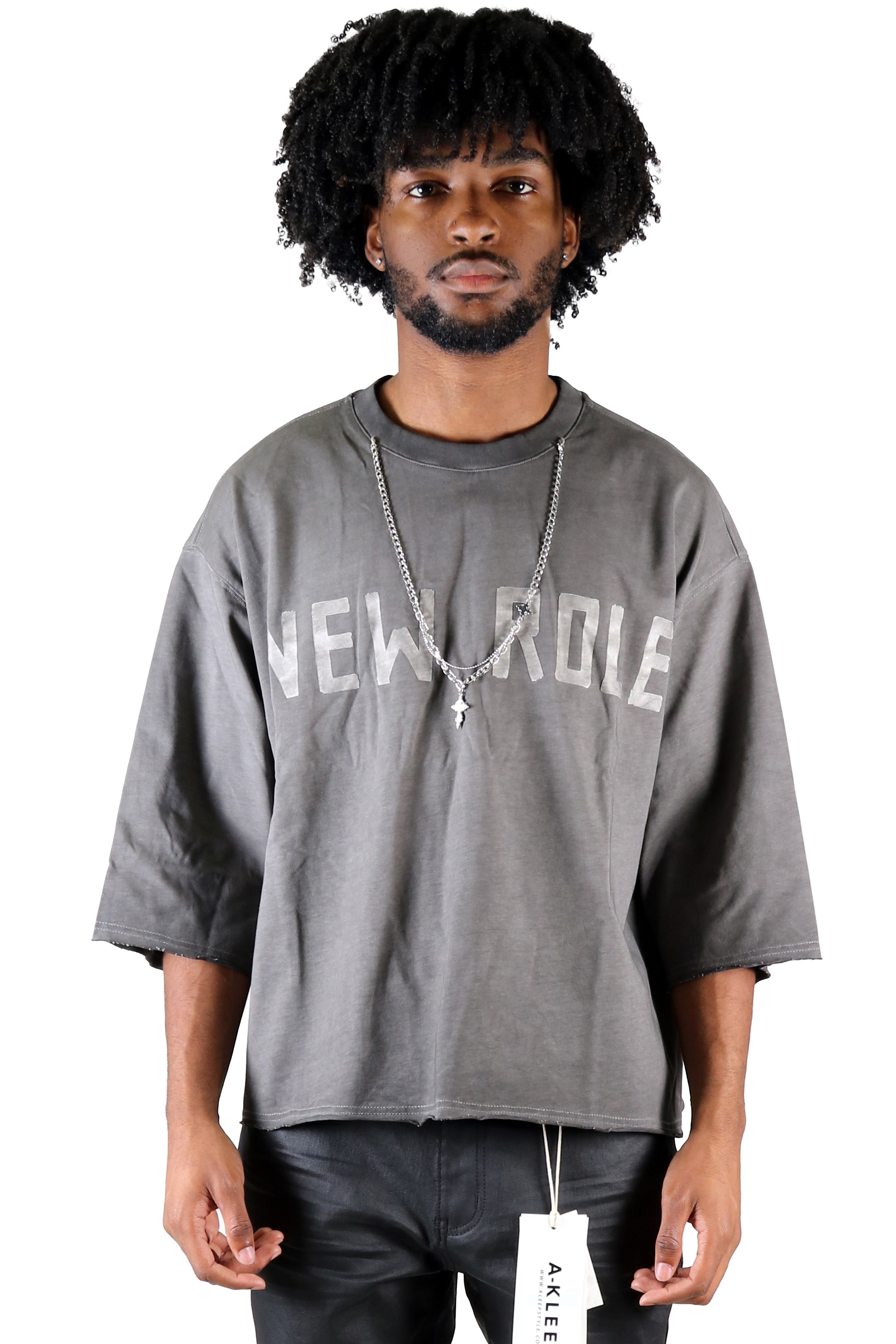 ORBITS S/N Jersey 3/4 Sleeve Crop Top Tee with Detachable Necklace