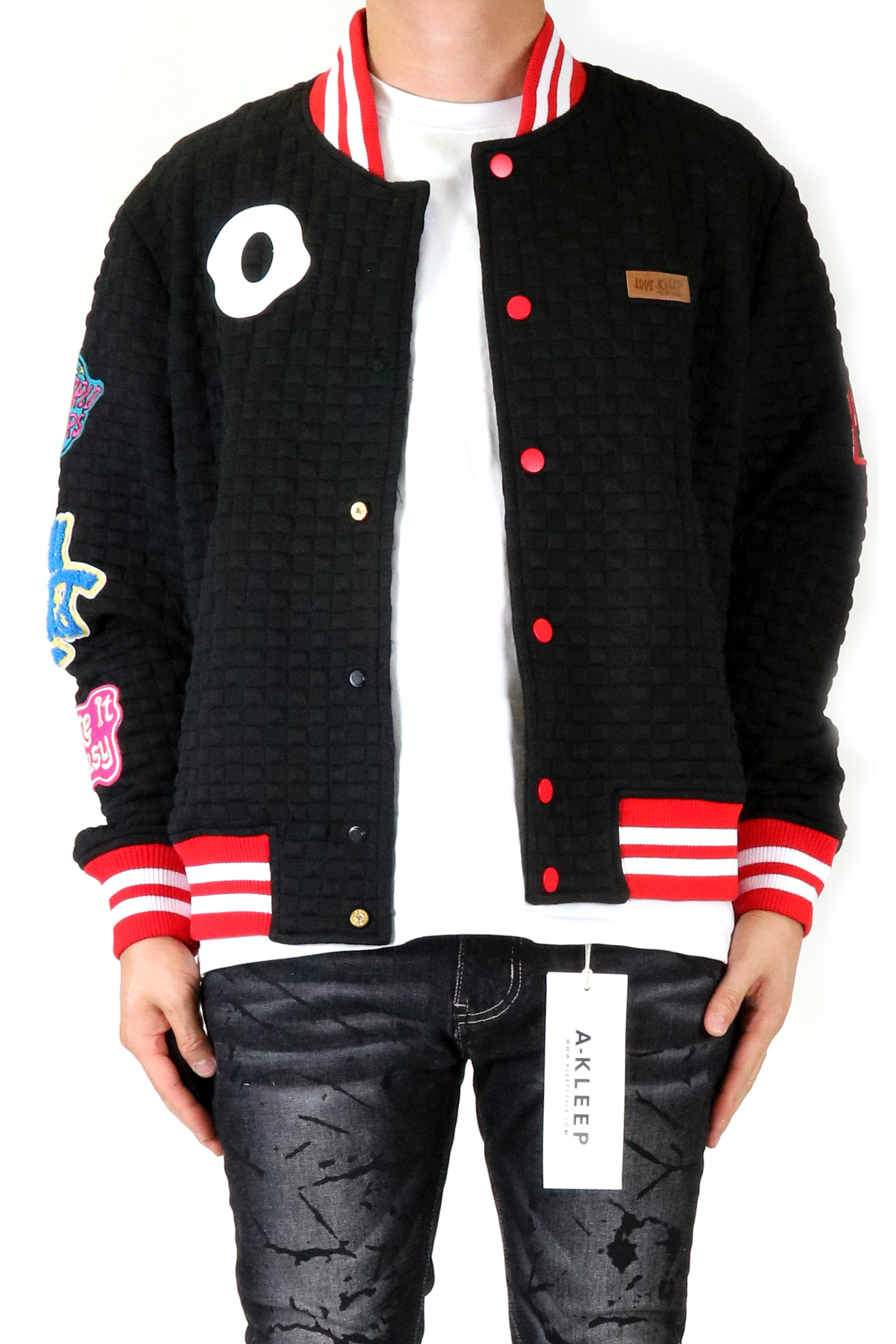 KUROI Waffle Square Pattern Jacket with patches