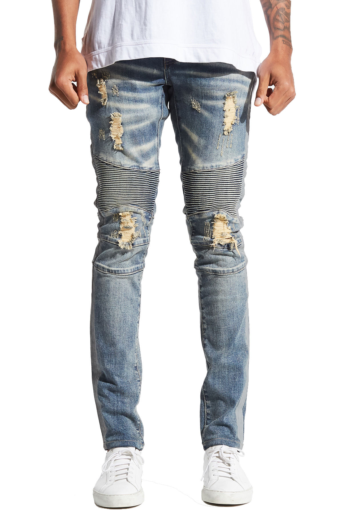 biker jeans with side stripe