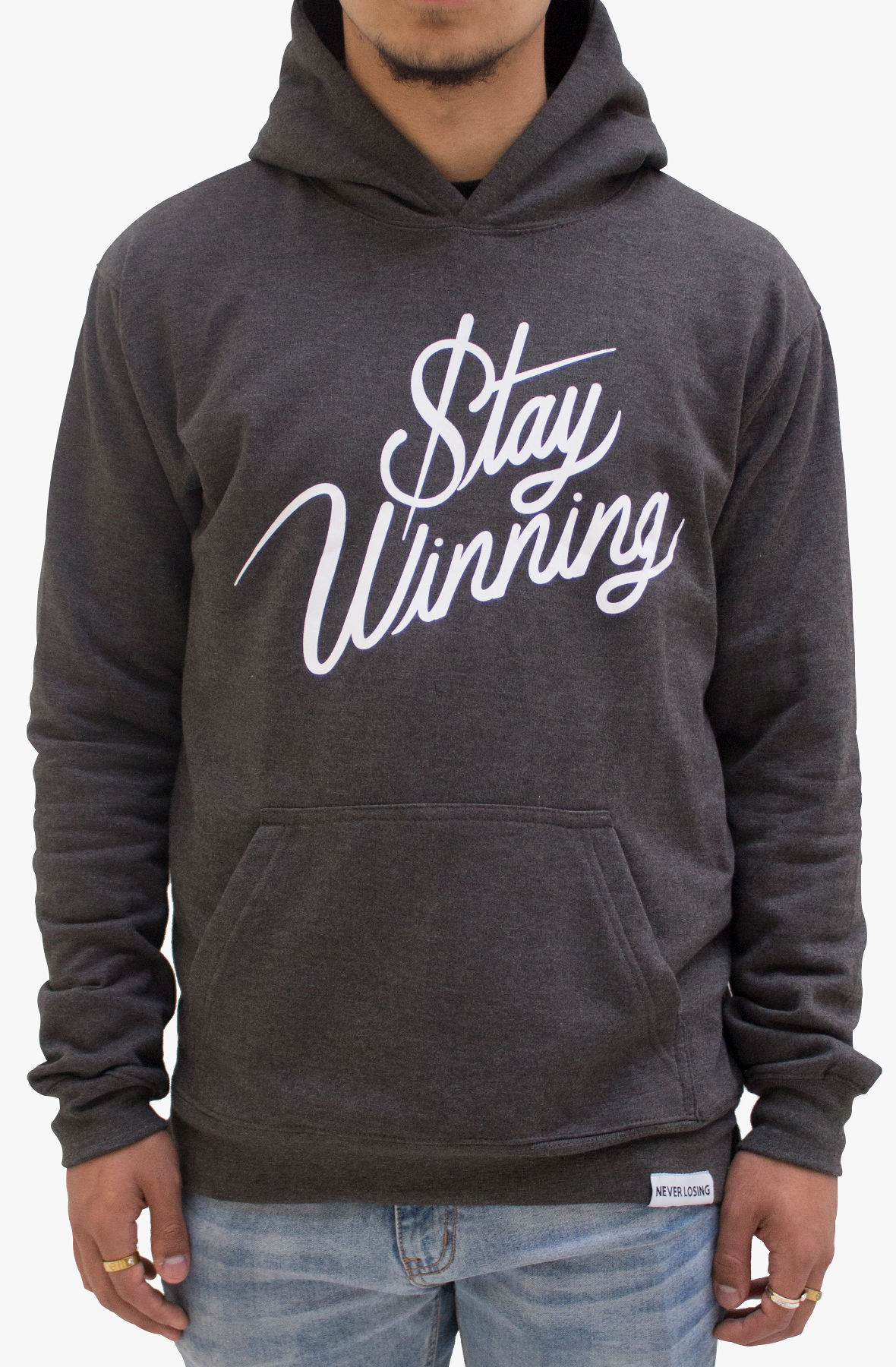 Stay Winning Charcoal Script Cordless Hoodie