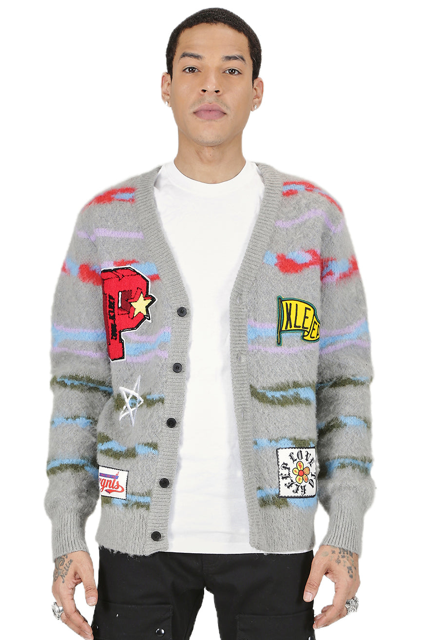 DOUGAL Men's premium sweater cardigan with embroidery & patches