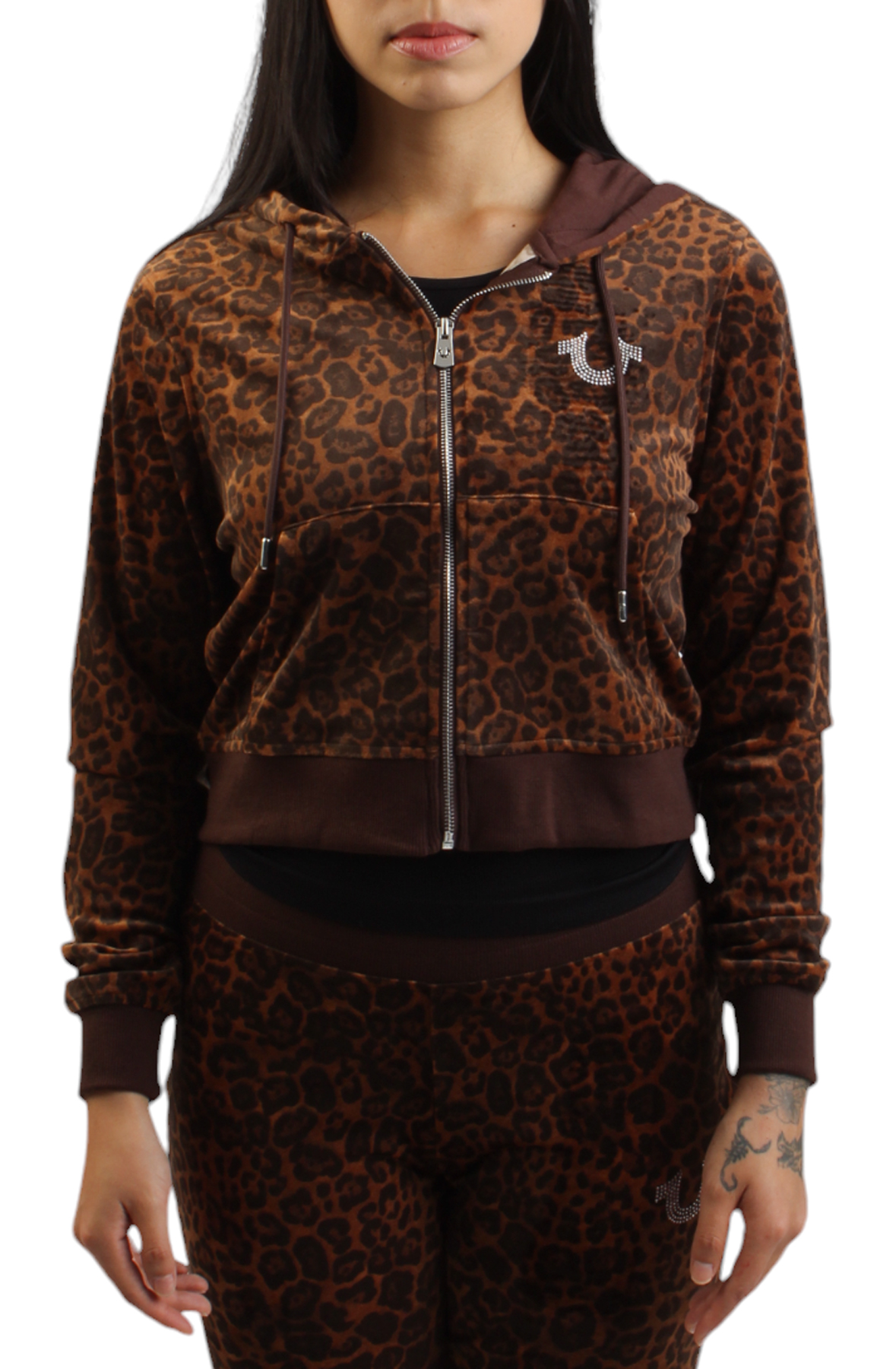 Velour Leopard Zip Hoodie