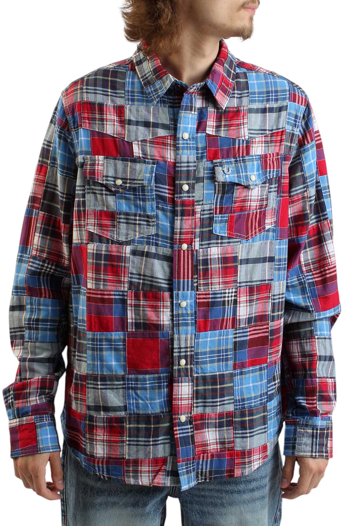 Flannel Shirt With Plaid Patches