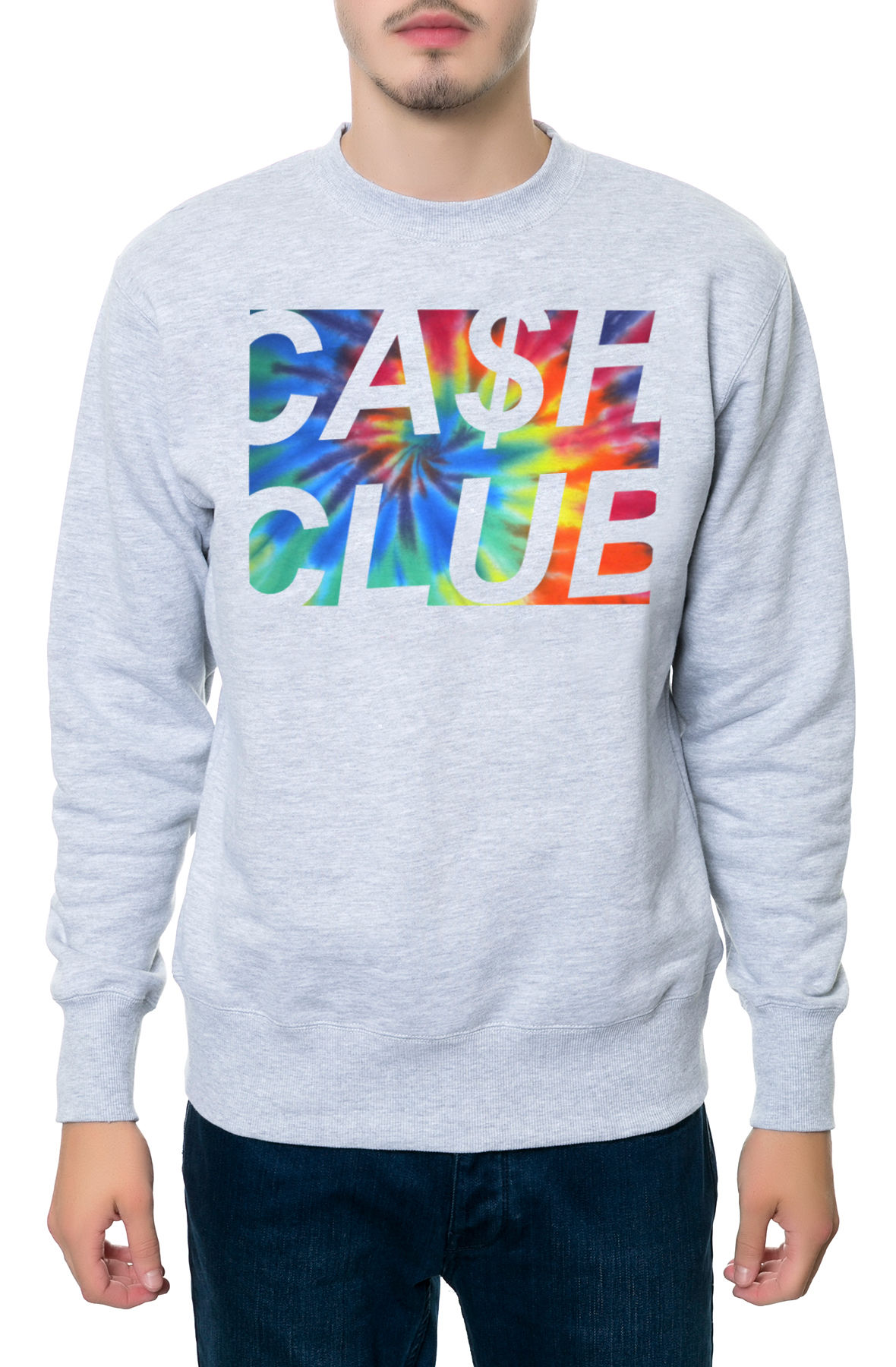 The Trippy Tie Dye Crewneck Sweatshirt in Heather Grey