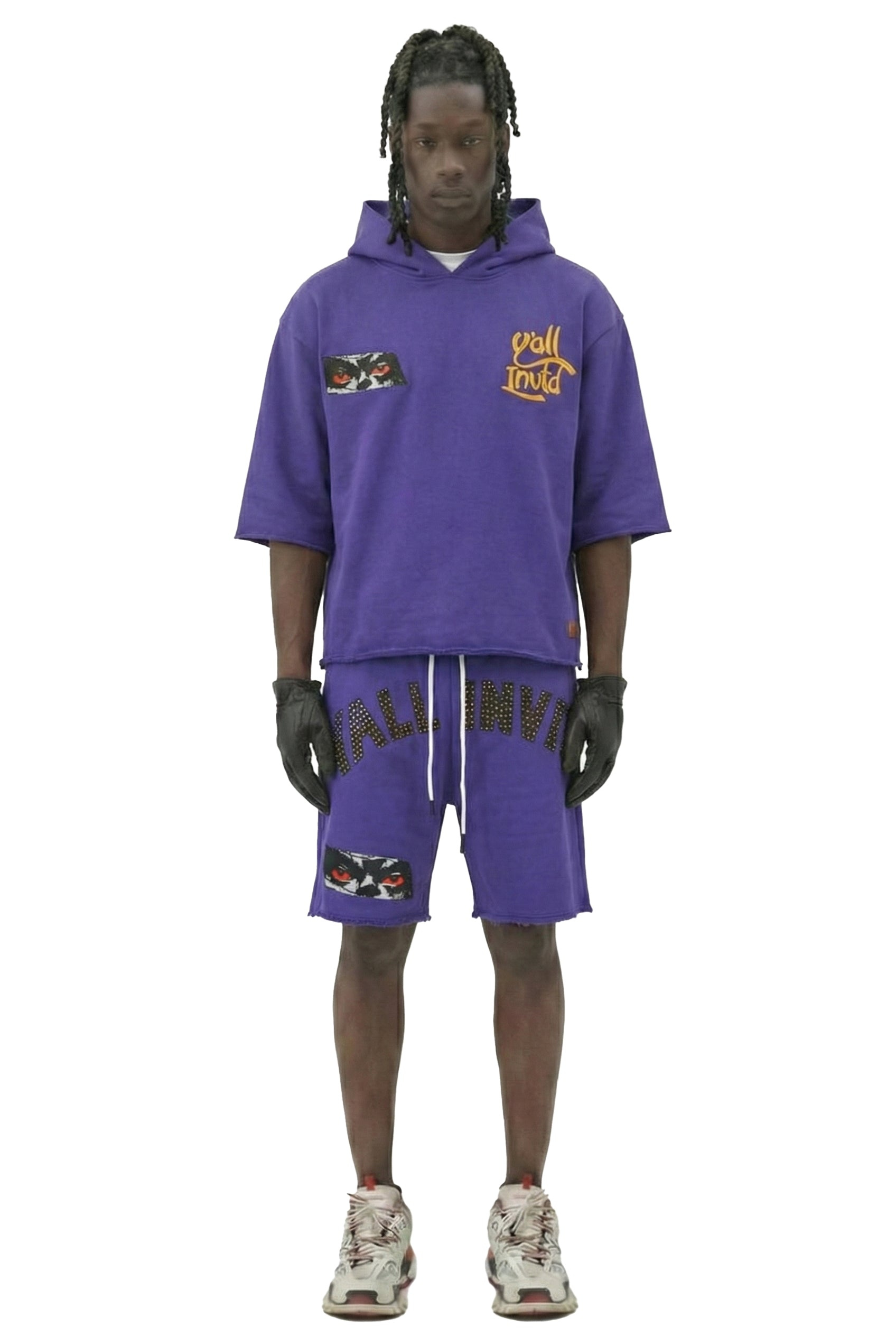 ANGELO French Terry 3/4 Sleeve Crop Top Pullover Hoodie