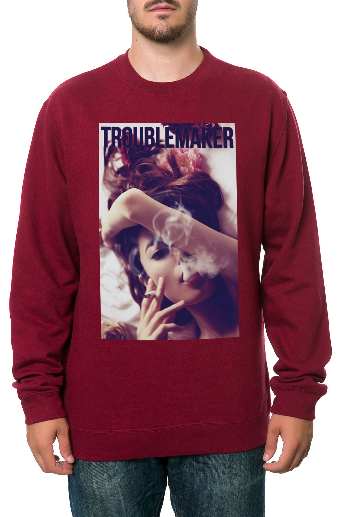 The Troublemaker Crewneck Sweatshirt in Maroon