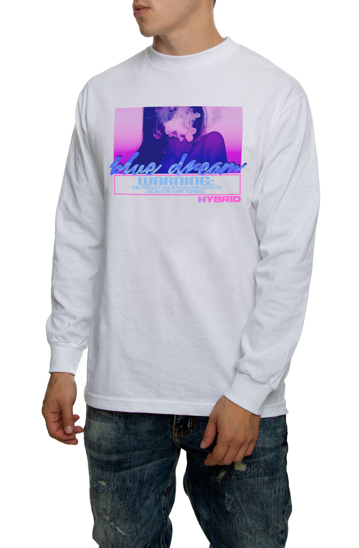 The Blue Dream Hybrid Long Sleeve Tee in White