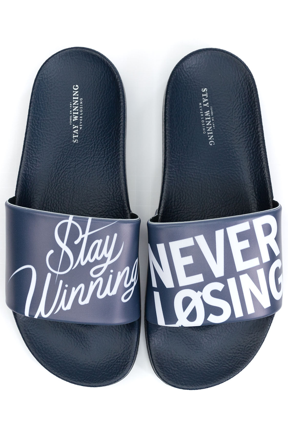 Stay Winning Never Losing Navy Slides