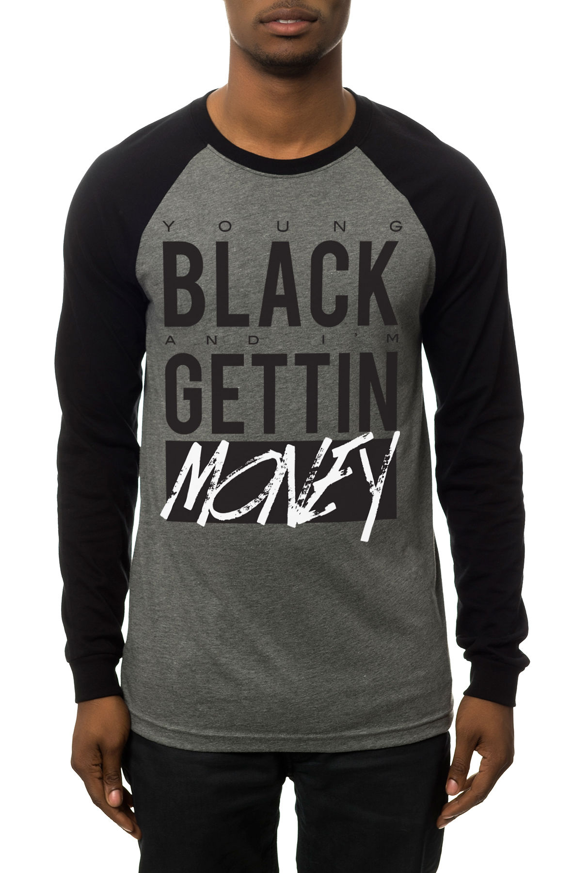 The Young Black Baseball Tee in Heather Gray