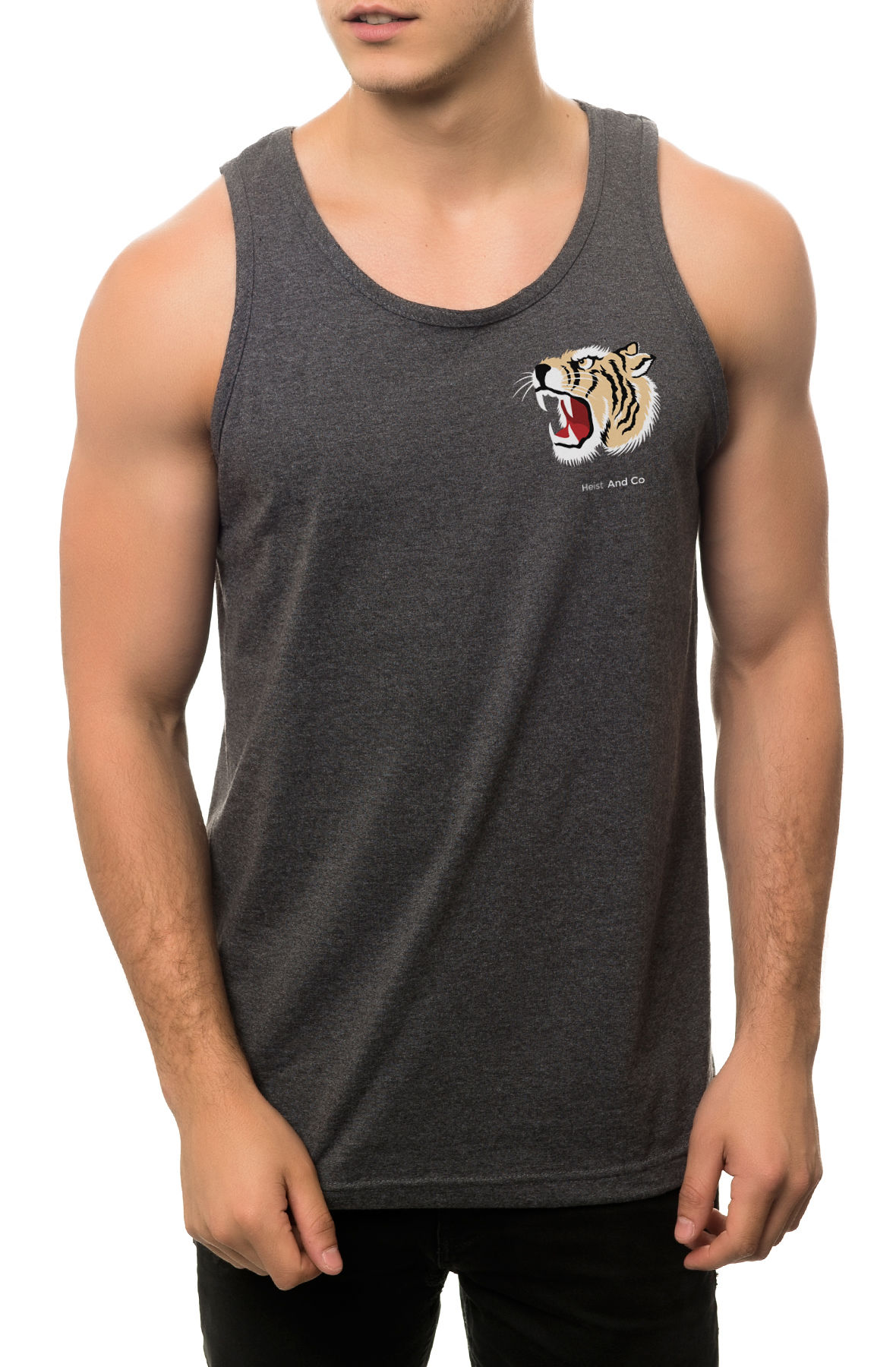 The Tiger Head Tank Top in Charcoal Heather