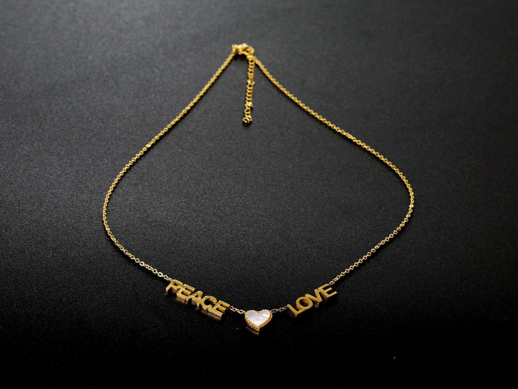 Peace, Love, And Mother Of Pearl Heart Necklace