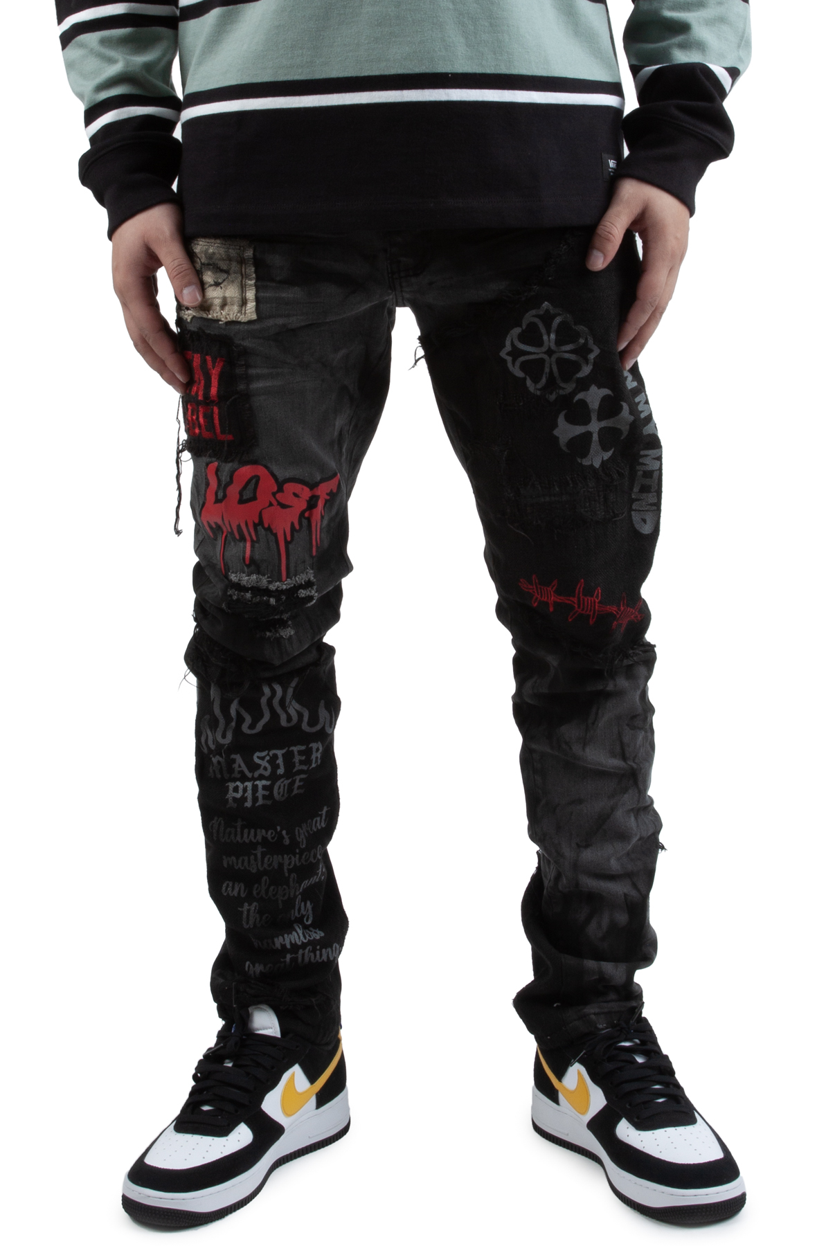 Distressed Overlay Panel Jeans