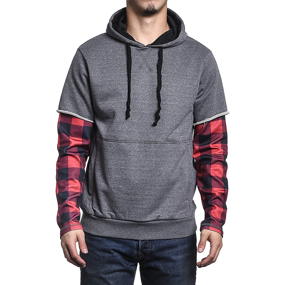 Plaid Double Sleeve Hoodie Grey/Red/Black Plaid