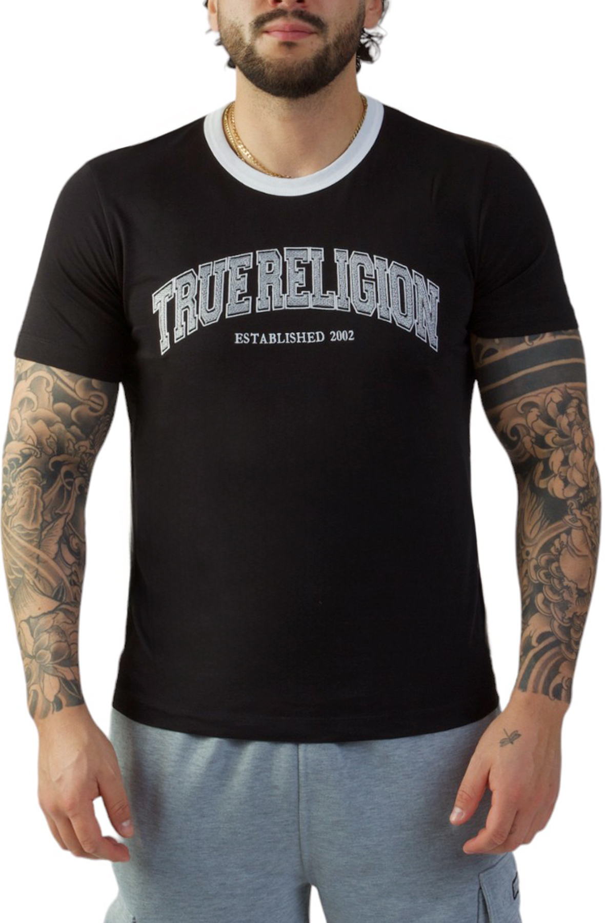 Embroidered True Religion Logo Ringer T-Shirt