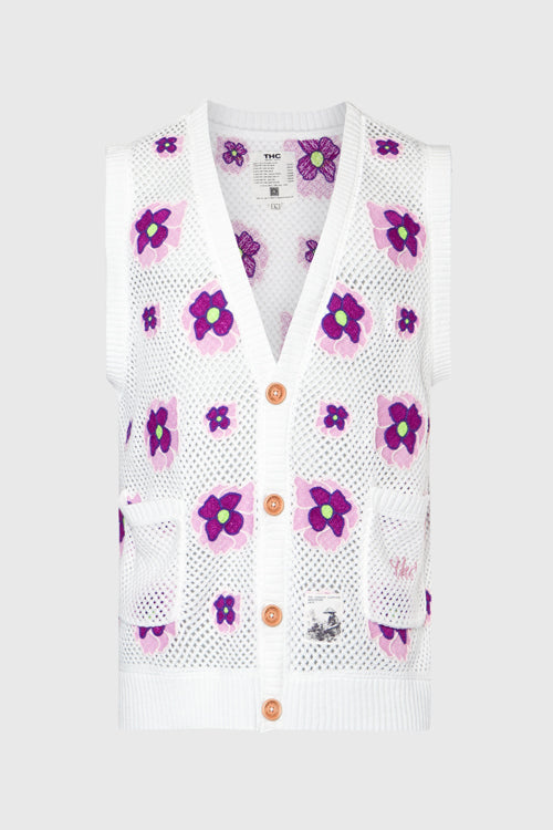 Opium Poppy Flower Crochet Sleeveless Cardigan