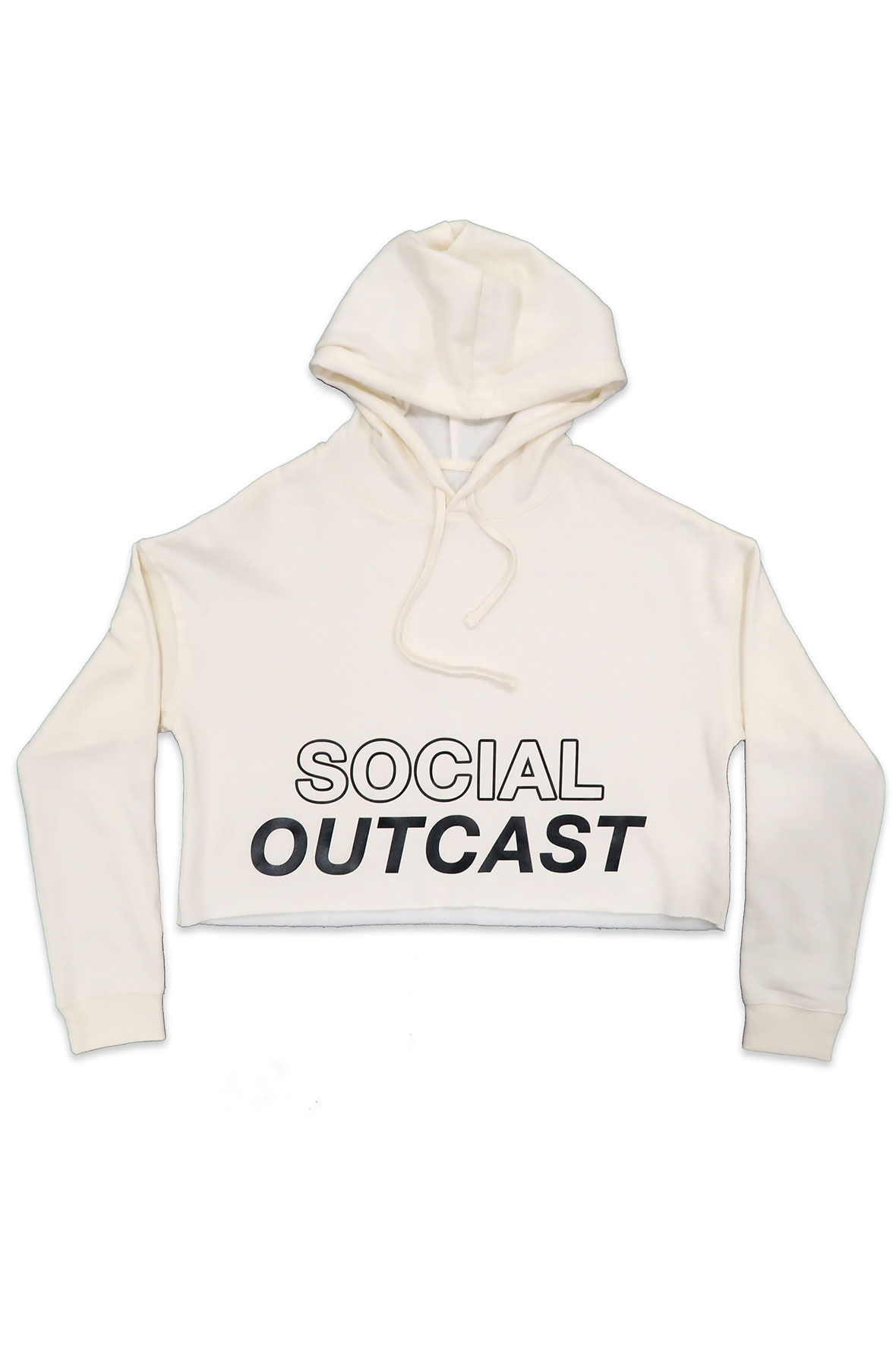 Social Outcast Crop Hoodie in Bone and Black