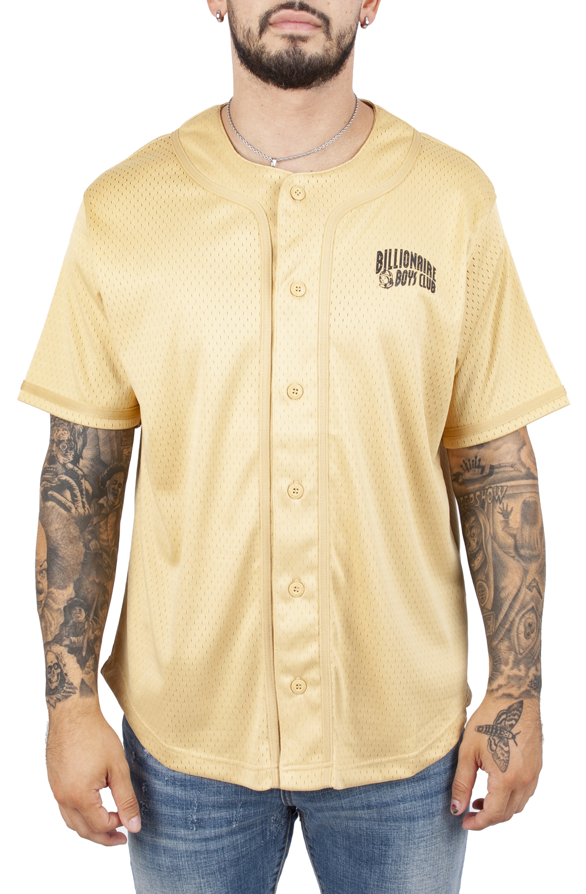 Billionaire Boys Club Bb Cadet Mesh Short Sleeve Button-Up Baseball Jersey New Wheat
