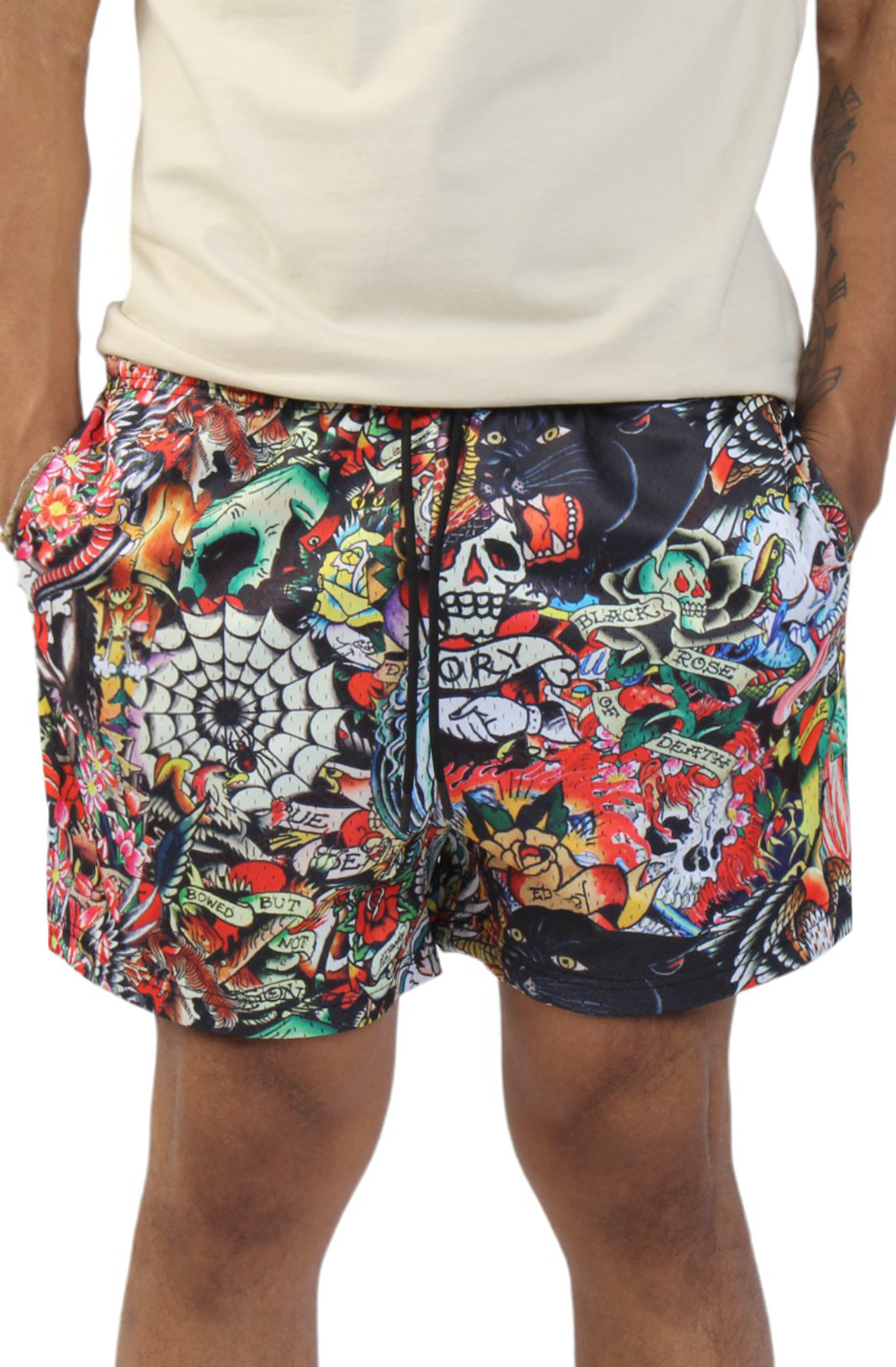 Tattoo Collage Mesh Shorts