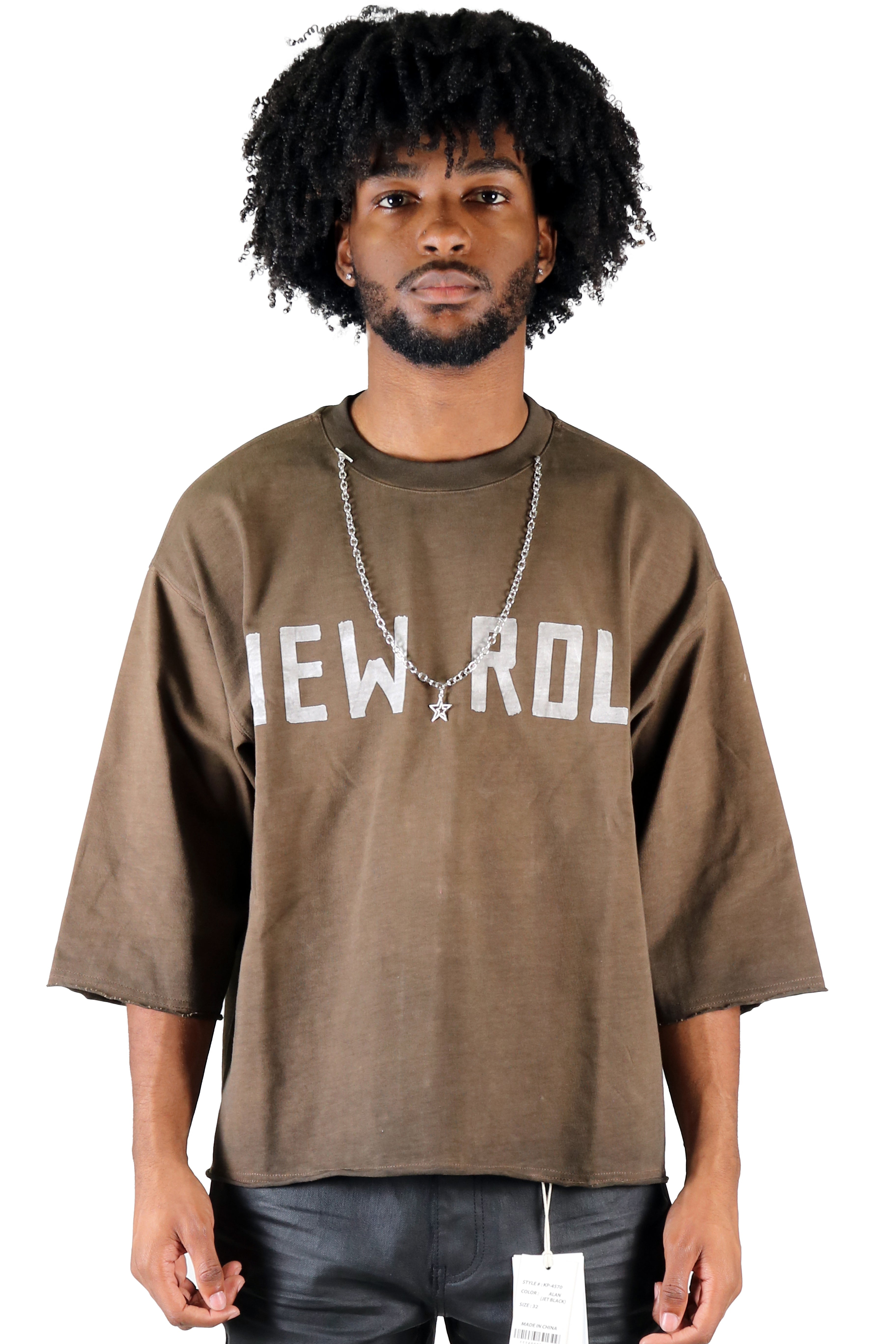 ELLE S/N Jersey 3/4 Sleeve Crop Top Tee with Detachable Necklace