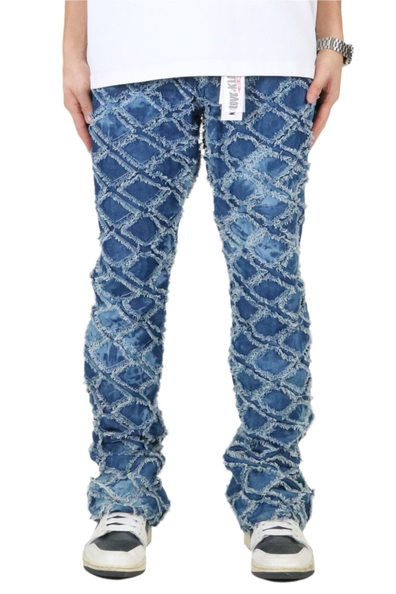 HYDRA Men's premium rip&repair flare stacked fit quilted denim pants