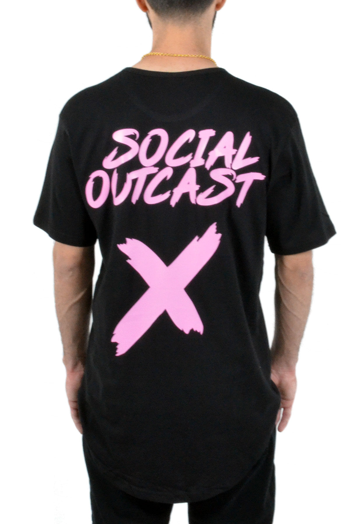 Social Outcast Tee in Black and Pink