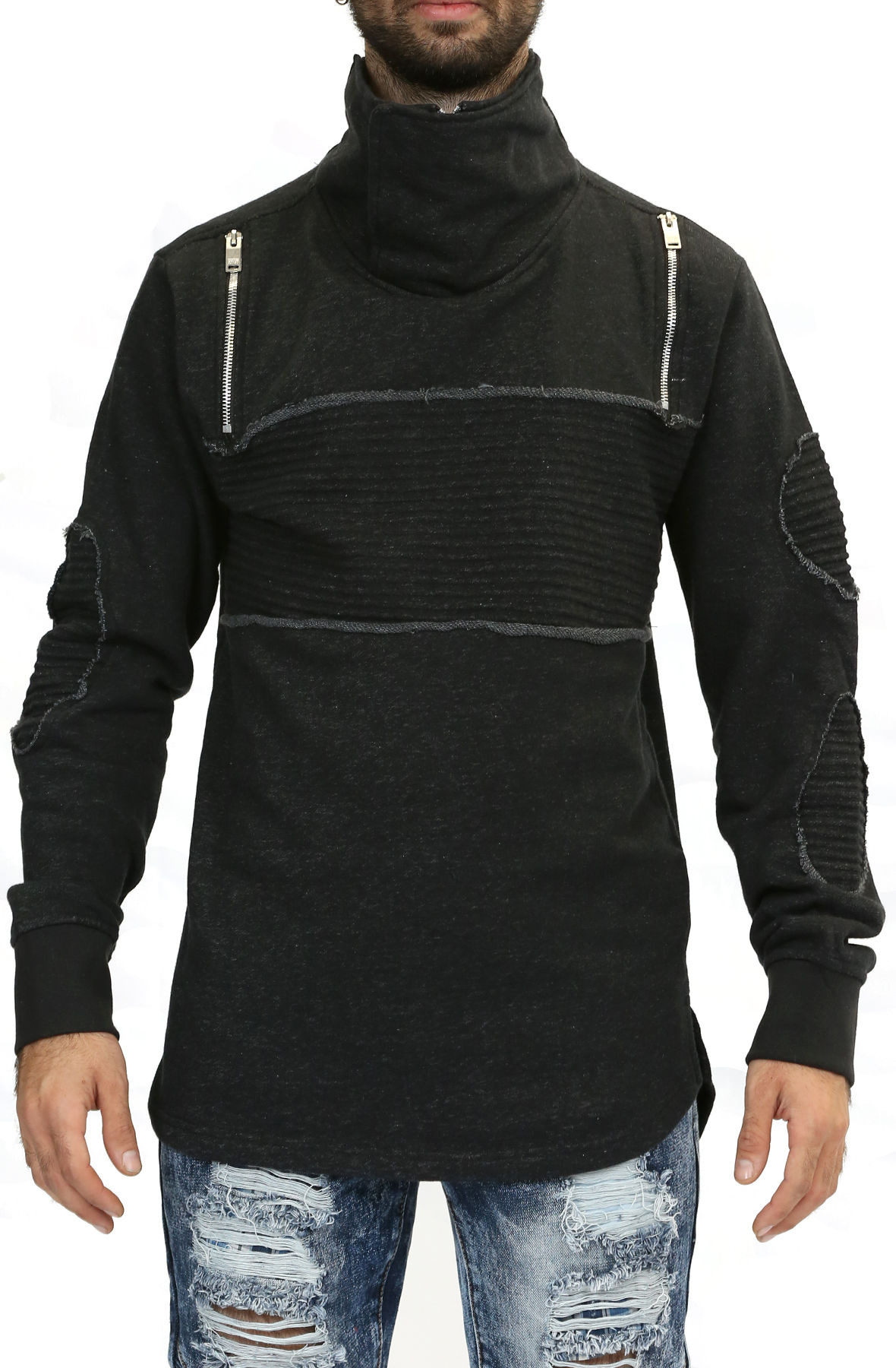 Patched Ski Neck Sweater in Black